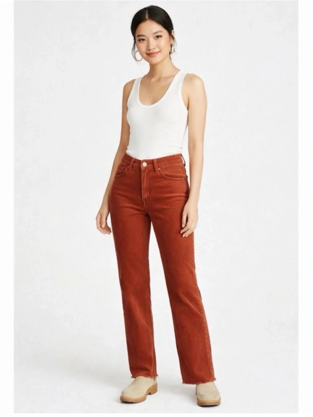 We the Free People rust 5 pocket corduroy pants jeans raw hem OB823192 sz 25 NWT